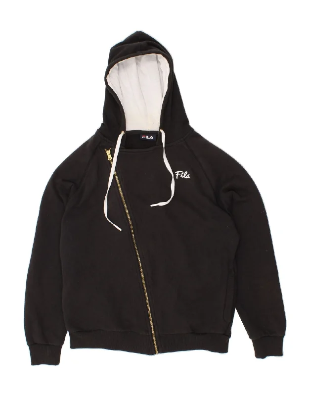 FILA Mens Zip Hoodie Sweater IT 50 Medium Black Iron Safe Non-Iron Wrinkle Free