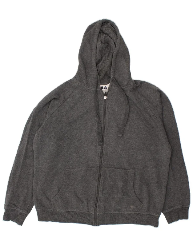 FILA Mens Zip Hoodie Sweater Large Grey Cotton Polka Dot Checkered Tartan