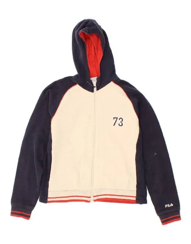 FILA Womens Zip Hoodie Sweater IT 44 Medium Navy Blue Colourblock Cotton Herringbone Houndstooth Plaid FILA Womens Zip Hoodie Sweater IT 44 Medium Navy Blue Colourblock Cotton Herringbone Houndstooth Plaid