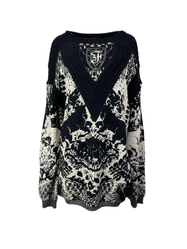 GIANFRANCO FERRE Women's Black Crewneck Sweater #EW980 NWT Mesh Sweater Canvas Denim GIANFRANCO FERRE Women's Black Crewneck Sweater #EW980 NWT Mesh Sweater Canvas Denim