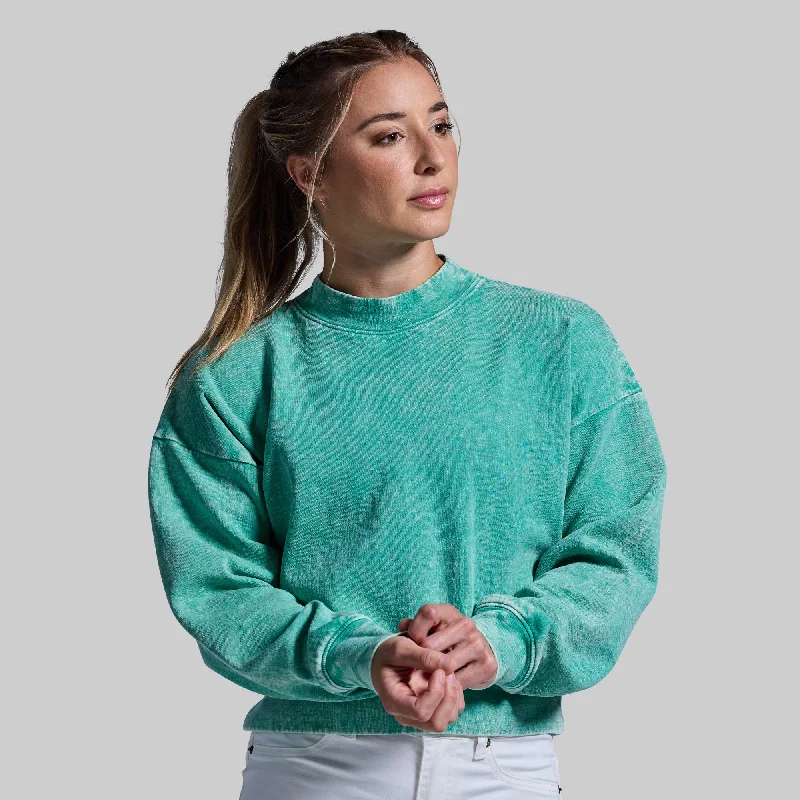 Good Karma Cropped Sweatshirt (Washed Jade) Hoodie with Snap Buttons Easy Quick