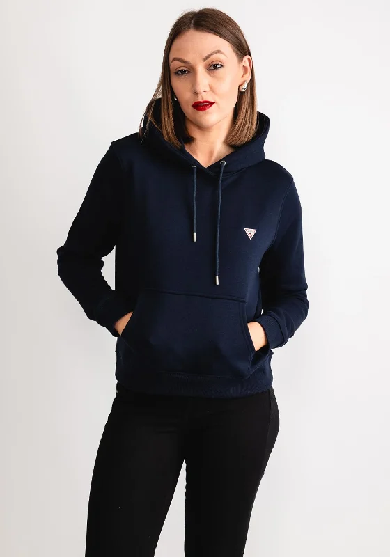 Guess Womens Mini Patch Logo Hoodie, Navy Hoodie with Drawcord Adjustable Secure