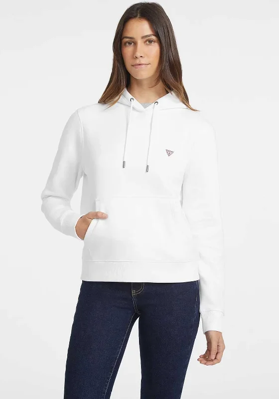 Guess Jeans Mini Patch Hoodie, White Hoodie with Cuffed Sleeves Snug Secure