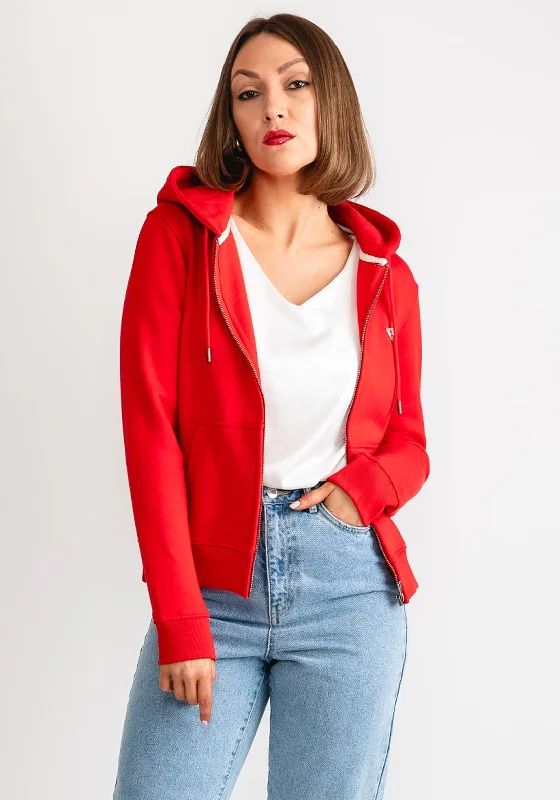 Guess Jeans Womens Logo Full Zip Hoodie, Red Hoodie with Tied Waist Feminine Flattering Guess Jeans Womens Logo Full Zip Hoodie, Red Hoodie with Tied Waist Feminine Flattering