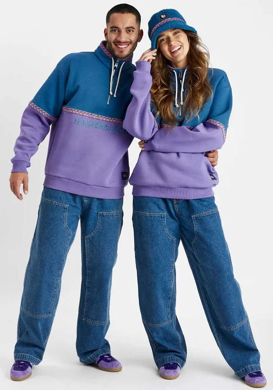 Harper & Sloan Unisex Kit Quarter Zip Sweatshirt, Petrol & Lavender Hoodie with Ribbed Neckline Snug Warm Harper & Sloan Unisex Kit Quarter Zip Sweatshirt, Petrol & Lavender Hoodie with Ribbed Neckline Snug Warm