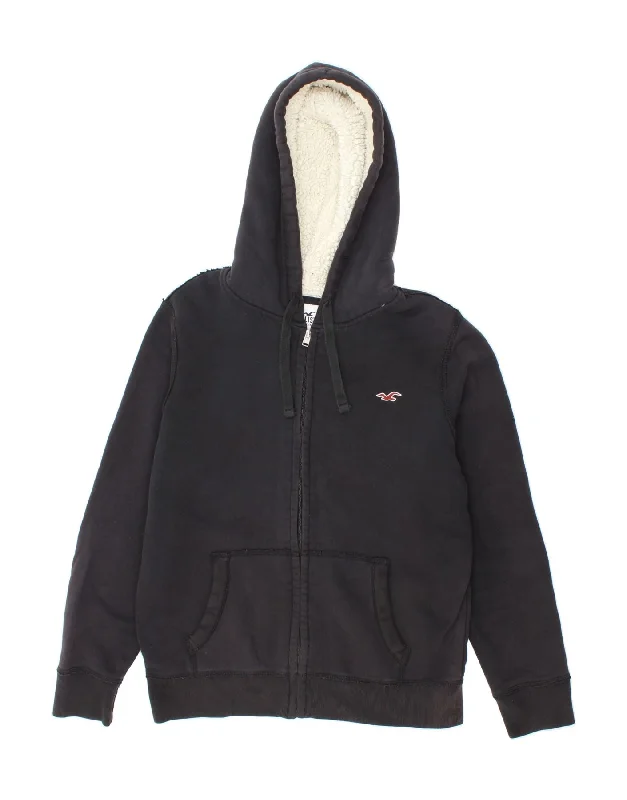 HOLLISTER Mens Zip Hoodie Sweater Medium Black Cotton Spandex Rayon Corduroy