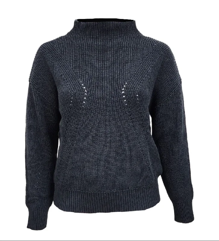 HoodLamb Women's Black Pointelle Knitted Hemp Sweater 420 NWT Casual Formal Business HoodLamb Women's Black Pointelle Knitted Hemp Sweater 420 NWT Casual Formal Business