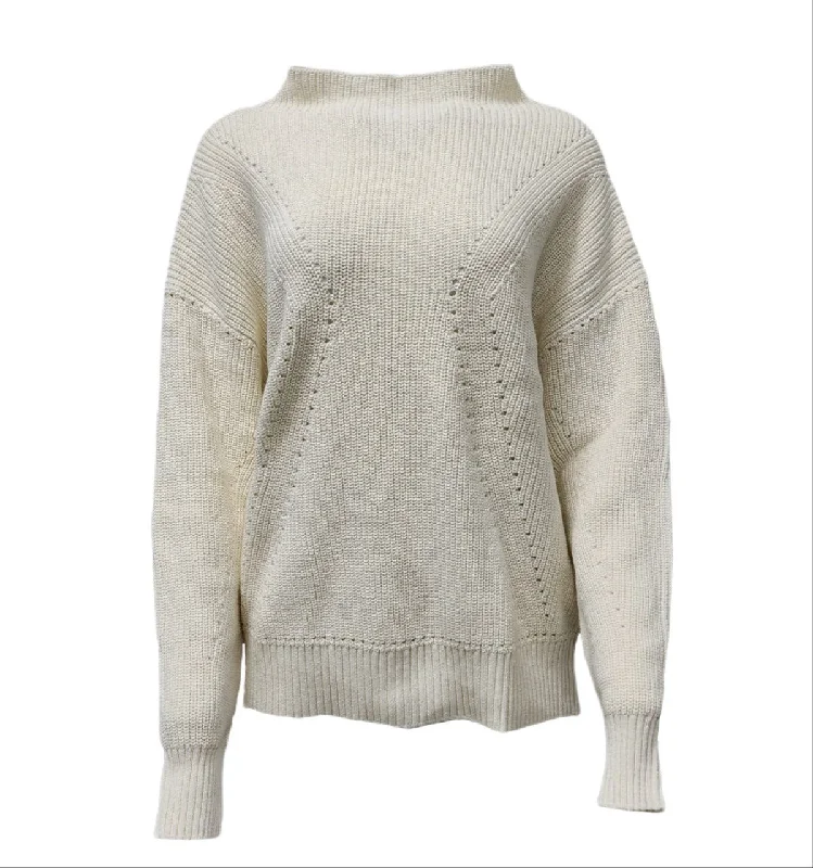 HoodLamb Women's Cream Pointelle Hemp Soft Sweater 420 NWT Oversized Loose Flowy