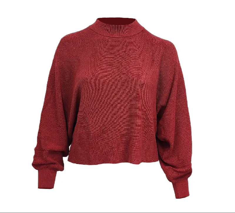 HoodLamb Women's Merlot Mock Collar Hemp Sweater 420 NWT Modern Contemporary Chic