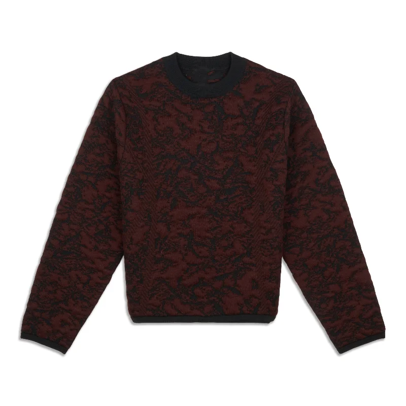 Jacquard Multi-Texture Crewneck Sweater - Resale Elegant Classic Vintage