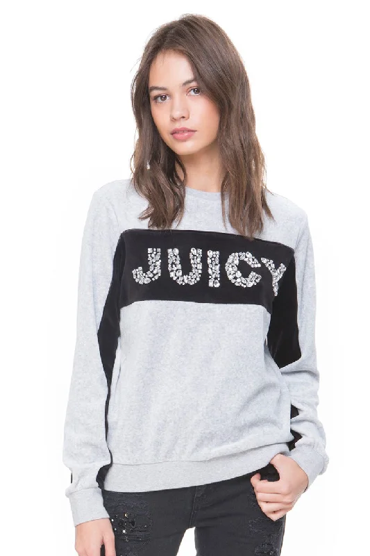 JUICY COUTURE BLACK LABEL Women's Silver Velour Gems Pullover $178 NWT High Neck Pullover JUICY COUTURE BLACK LABEL Women's Silver Velour Gems Pullover $178 NWT High Neck Pullover