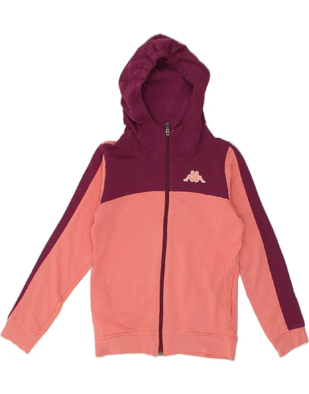 KAPPA Girls Zip Hoodie Sweater 11-12 Years Pink Colourblock Cotton Knit Fabric Woven Fabric Fleece Fabric