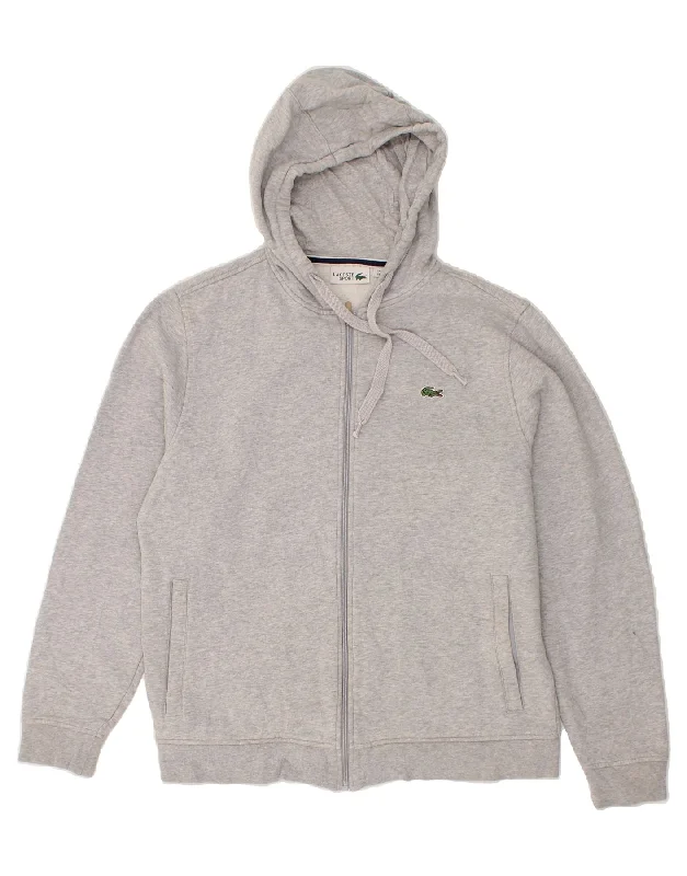LACOSTE Mens Zip Hoodie Sweater  Size 5 Large Grey Cotton Polka Dot Checkered Tartan