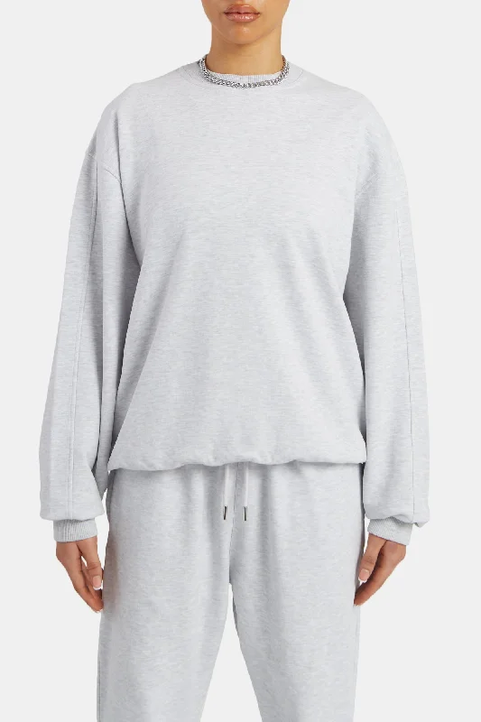 Ladies Sweatshirt - Light Grey Marl Hoodie with Lace Feminine Delicate