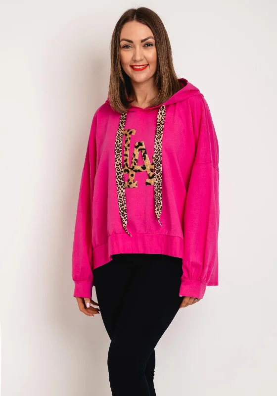 Serafina Collection One Size Leopard LA Hoodie, Pink Hoodie with Typography Text Message Serafina Collection One Size Leopard LA Hoodie, Pink Hoodie with Typography Text Message