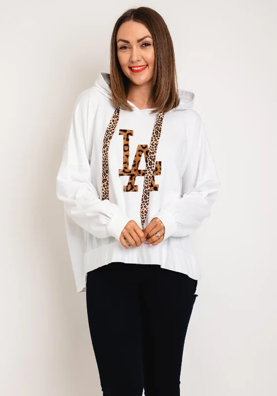 Serafina Collection One Size Leopard LA Hoodie, White Hoodie with Lace Feminine Delicate