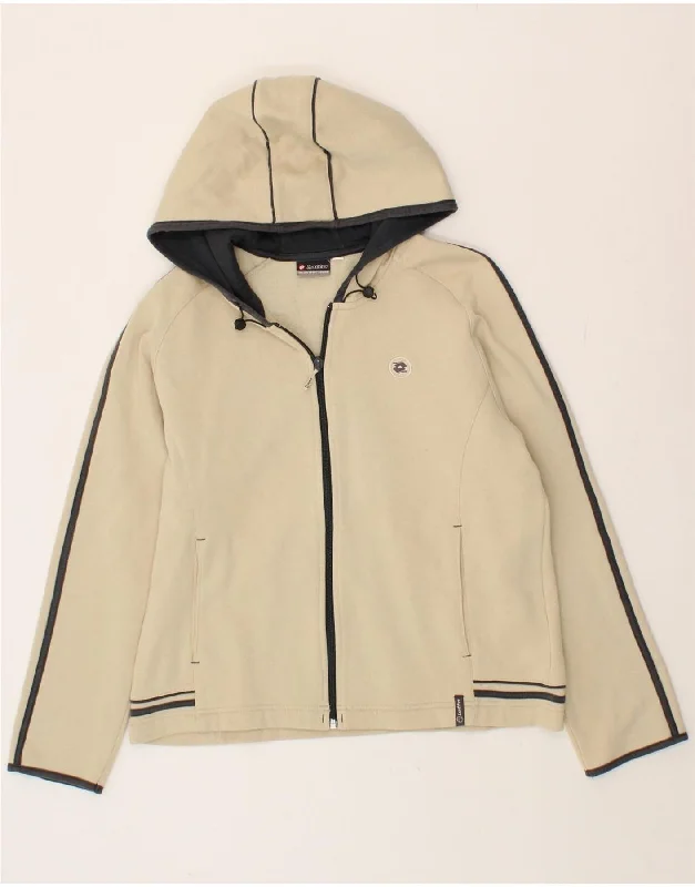 LOTTO Mens Zip Hoodie Sweater Medium Beige Cotton Satin Blend Silk Blend Wool Blend