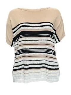 MARINA RINALDI Women's Beige Acacia Striped Sweater $415 NWT Machine Wash Dry Clean Hand Wash MARINA RINALDI Women's Beige Acacia Striped Sweater $415 NWT Machine Wash Dry Clean Hand Wash
