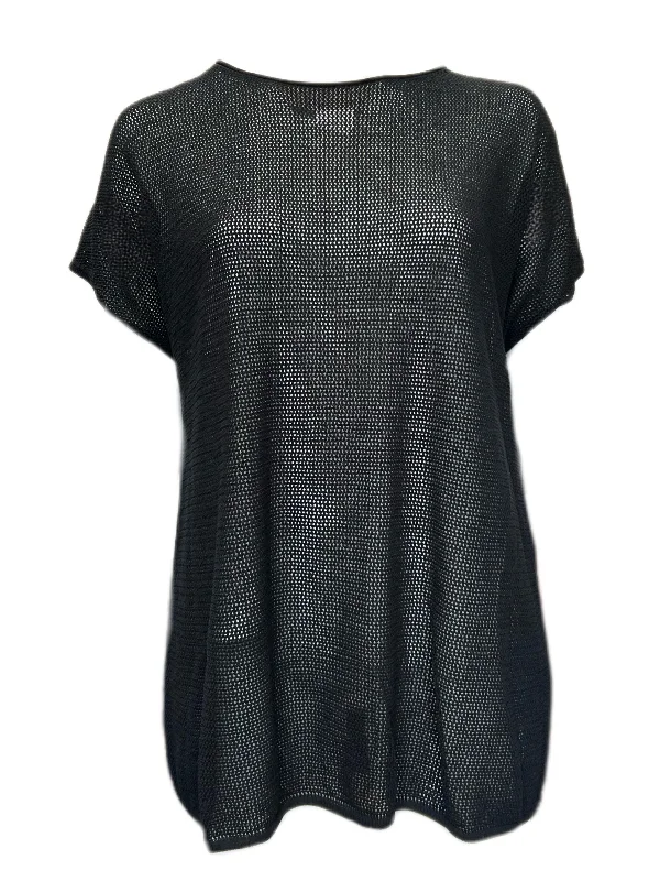 Marina Rinaldi Women's Black Acciaio Short Sleeves Knitted Sweater Size XL NWT Ribbed Striped Patterned Marina Rinaldi Women's Black Acciaio Short Sleeves Knitted Sweater Size XL NWT Ribbed Striped Patterned
