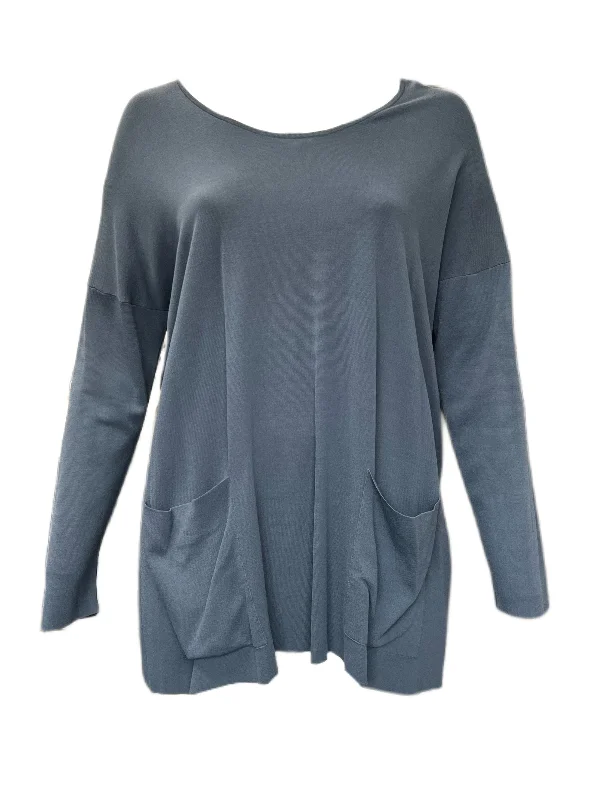 Marina Rinaldi Women's Blue Acronico Knitted Sweater NWT Front Pockets Side Pockets Patch Pockets Marina Rinaldi Women's Blue Acronico Knitted Sweater NWT Front Pockets Side Pockets Patch Pockets