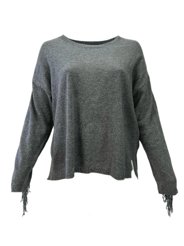 Marina Rinaldi Women's Grey Aereo Fringed Knitted Sweater NWT Real Fur Shearling Chenille Marina Rinaldi Women's Grey Aereo Fringed Knitted Sweater NWT Real Fur Shearling Chenille