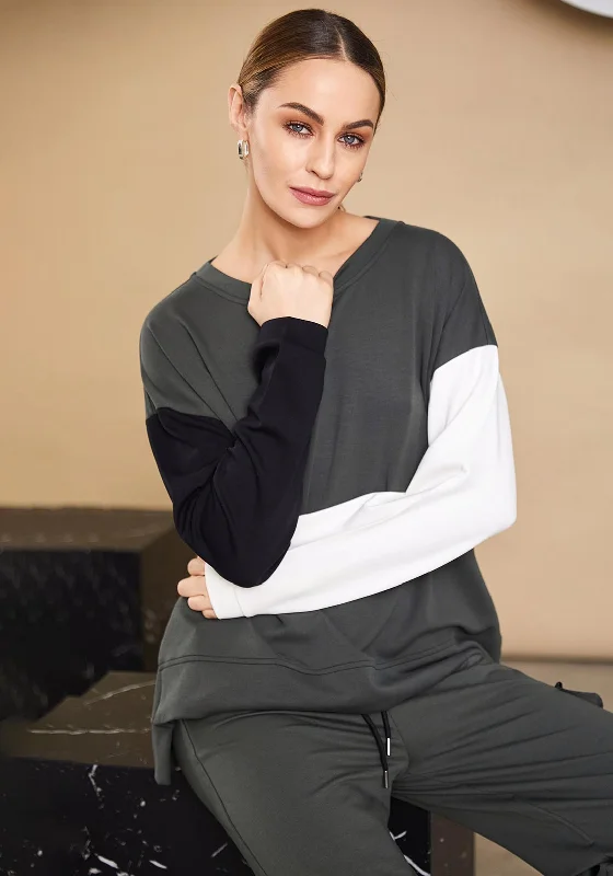 Naya Colour Block Sweatshirt, Green Multi Hoodie with Print Artistic Unique