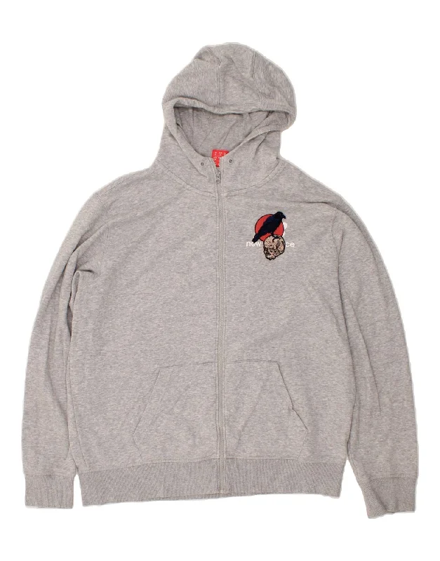 NEW BALANCE Mens Zip Hoodie Sweater XL Grey Cotton Glossy Satin Silk