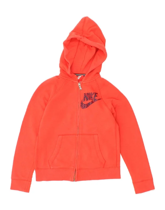 NIKE Girls Graphic Zip Hoodie Sweater 10-11 Years Medium Orange Elegant Classic Vintage NIKE Girls Graphic Zip Hoodie Sweater 10-11 Years Medium Orange Elegant Classic Vintage