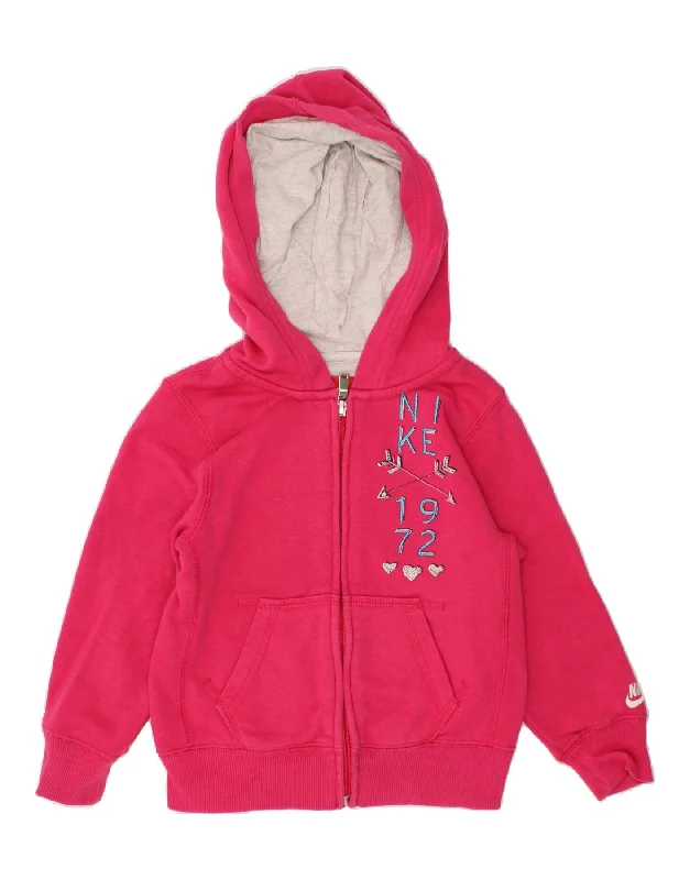 NIKE Girls Graphic Zip Hoodie Sweater 3-4 Years XS Pink Cotton Mesh Sweater Canvas Denim