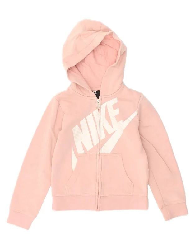 NIKE Girls Graphic Zip Hoodie Sweater 6-7 Years Large Pink Casual Formal Business