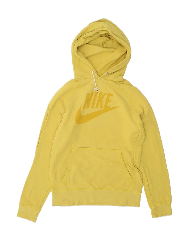 NIKE Mens Graphic Hoodie Jumper Small Yellow Hoodie with Hem Raw Edge Edgy Unfinished NIKE Mens Graphic Hoodie Jumper Small Yellow Hoodie with Hem Raw Edge Edgy Unfinished