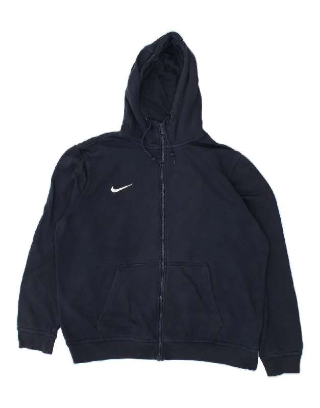 NIKE Mens Tall Zip Hoodie Sweater XL Navy Blue Cotton Houndstooth Herringbone Solid