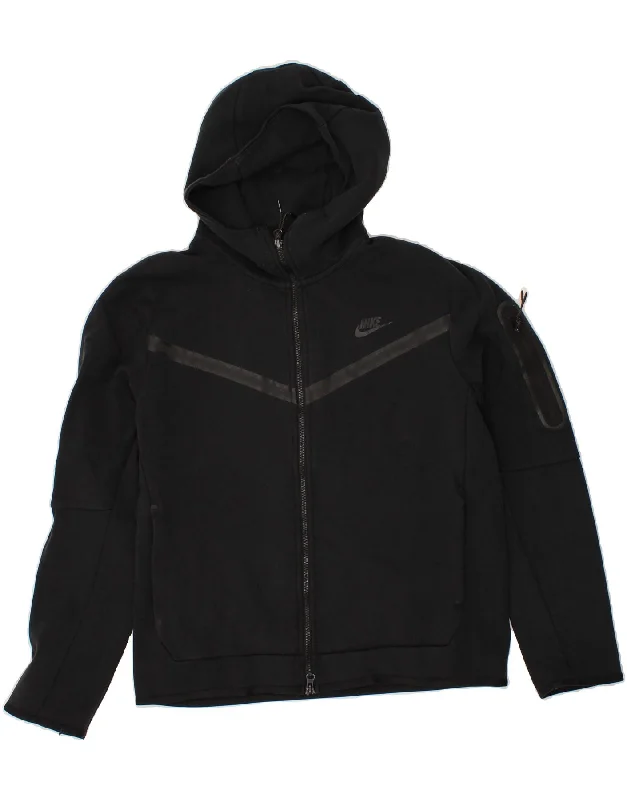 NIKE Mens Zip Hoodie Sweater Medium Black Print Jacquard Patchwork