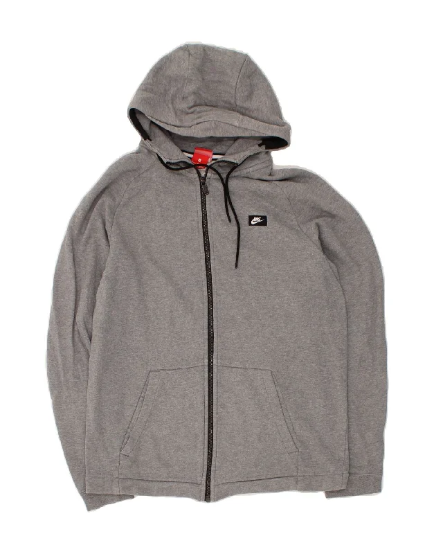 NIKE Mens Zip Hoodie Sweater Medium Grey Satin Blend Silk Blend Wool Blend