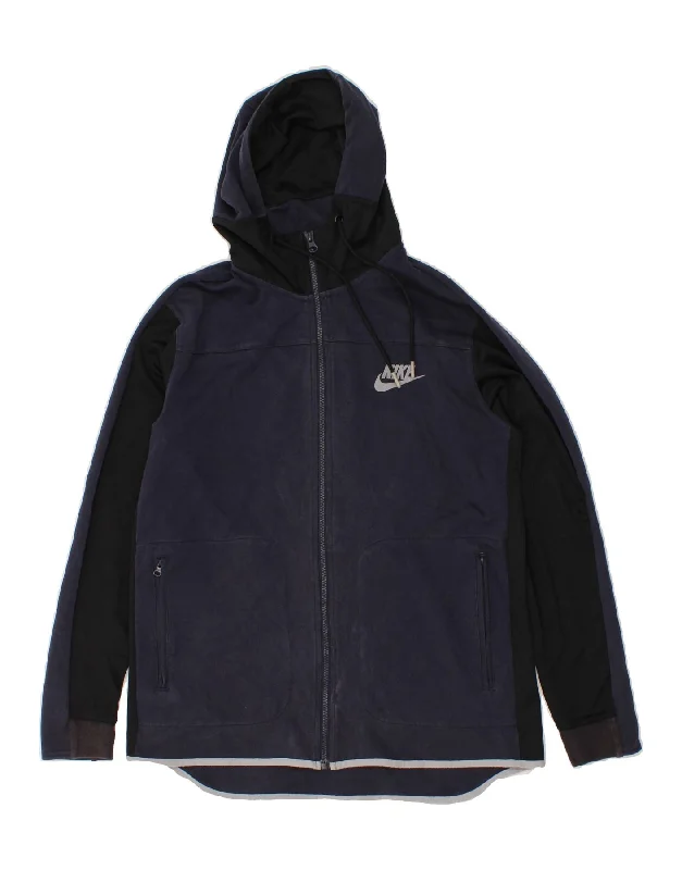 NIKE Mens Zip Hoodie Sweater Medium Navy Blue Colourblock Cotton Neon Metallic Matte NIKE Mens Zip Hoodie Sweater Medium Navy Blue Colourblock Cotton Neon Metallic Matte