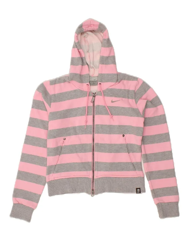 NIKE Womens Crop Zip Hoodie Sweater UK 8/10 Small Pink Striped Cotton Collared Crew Neck Turtle Neck NIKE Womens Crop Zip Hoodie Sweater UK 8/10 Small Pink Striped Cotton Collared Crew Neck Turtle Neck