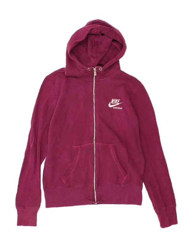 NIKE Womens Zip Hoodie Sweater UK 14 Large Pink Boxy Sweater Fitted Sweater A-Line