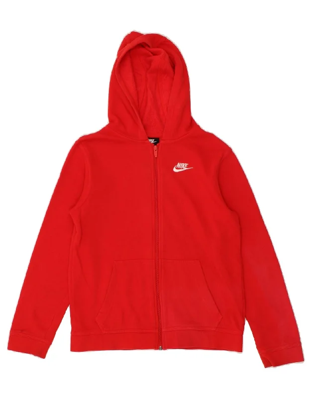 NIKE Womens Zip Hoodie Sweater UK 18 XL Red Cotton Polka Dot Checkered Tartan