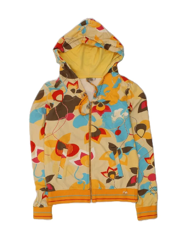 O'NEILL Womens Zip Hoodie Sweater UK 14 Medium Yellow Floral Cotton Terry Blend Velvet Blend Canvas Blend O'NEILL Womens Zip Hoodie Sweater UK 14 Medium Yellow Floral Cotton Terry Blend Velvet Blend Canvas Blend