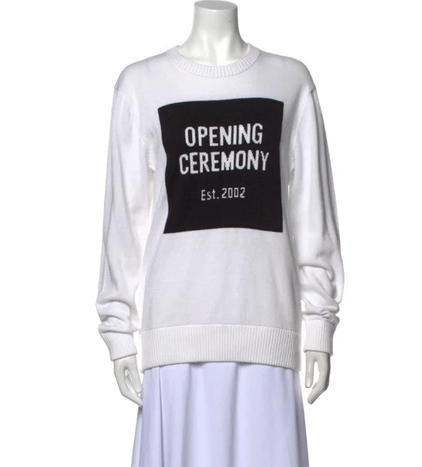 OPENING CEREMONY Women's White Knit Box Logo Sweater Size Medium NWT Jersey Fabric Tulle Fabric Batik Fabric OPENING CEREMONY Women's White Knit Box Logo Sweater Size Medium NWT Jersey Fabric Tulle Fabric Batik Fabric