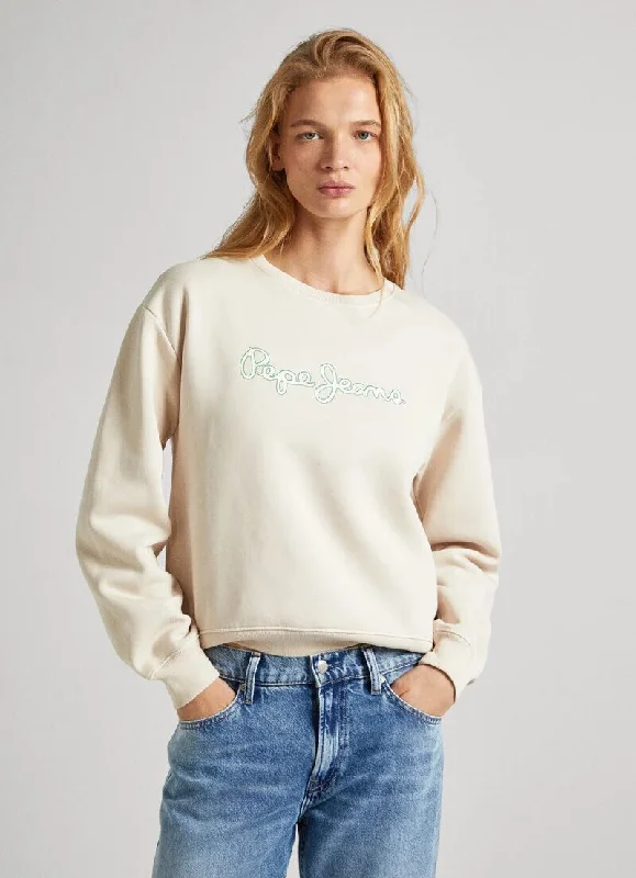 Pepe Jeans Crew Lana Sweatshirt, Canvas White Hoodie with Print Artistic Unique