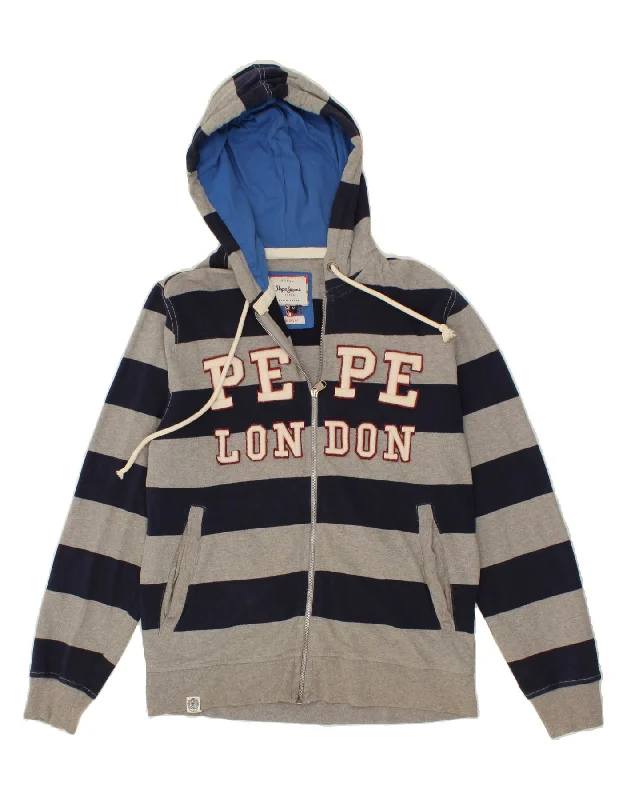 PEPE JEANS Mens Regular Fit Graphic Zip Hoodie Sweater Medium Grey Striped Layered Multi-layer Single Layer PEPE JEANS Mens Regular Fit Graphic Zip Hoodie Sweater Medium Grey Striped Layered Multi-layer Single Layer