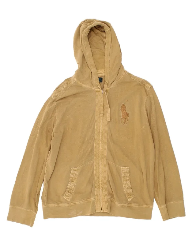 POLO RALPH LAUREN Mens Zip Hoodie Sweater 2XL Brown Cotton Cotton Fabric Linen Fabric Terry Fabric POLO RALPH LAUREN Mens Zip Hoodie Sweater 2XL Brown Cotton Cotton Fabric Linen Fabric Terry Fabric
