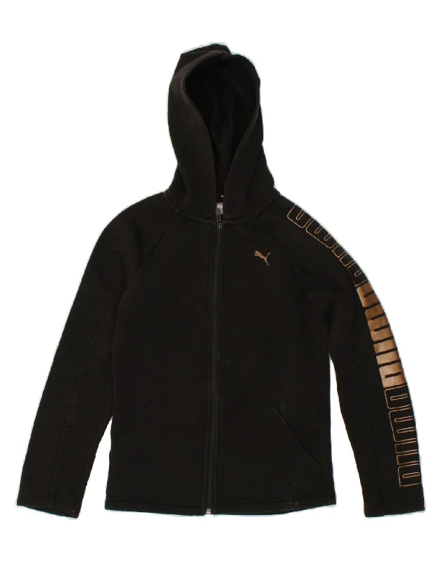 PUMA Girls Graphic Zip Hoodie Sweater 11-12 Years Large  Black Casual Formal Business