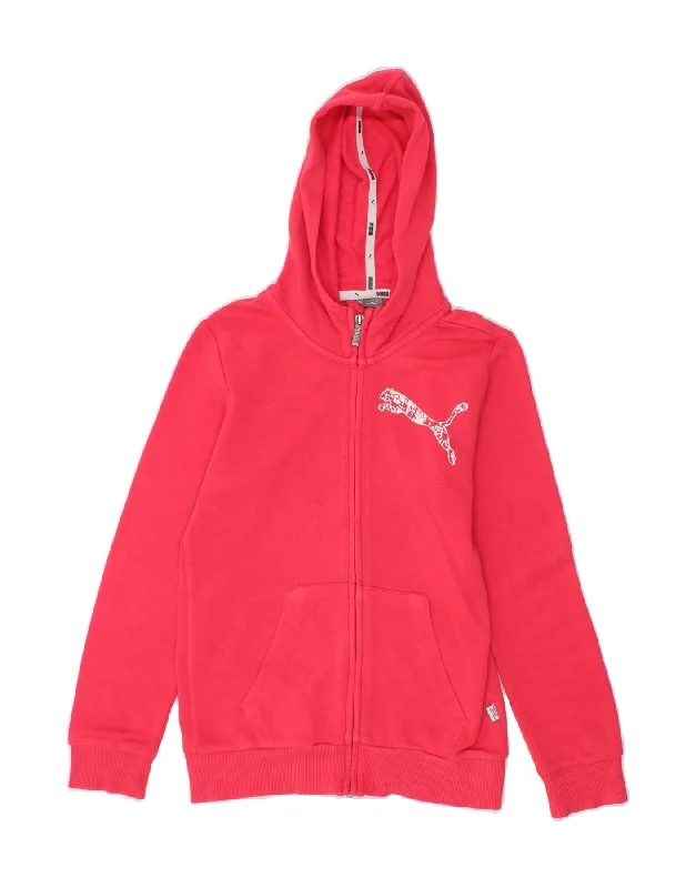 PUMA Girls Zip Hoodie Sweater 11-12 Years  Pink Elegant Classic Vintage