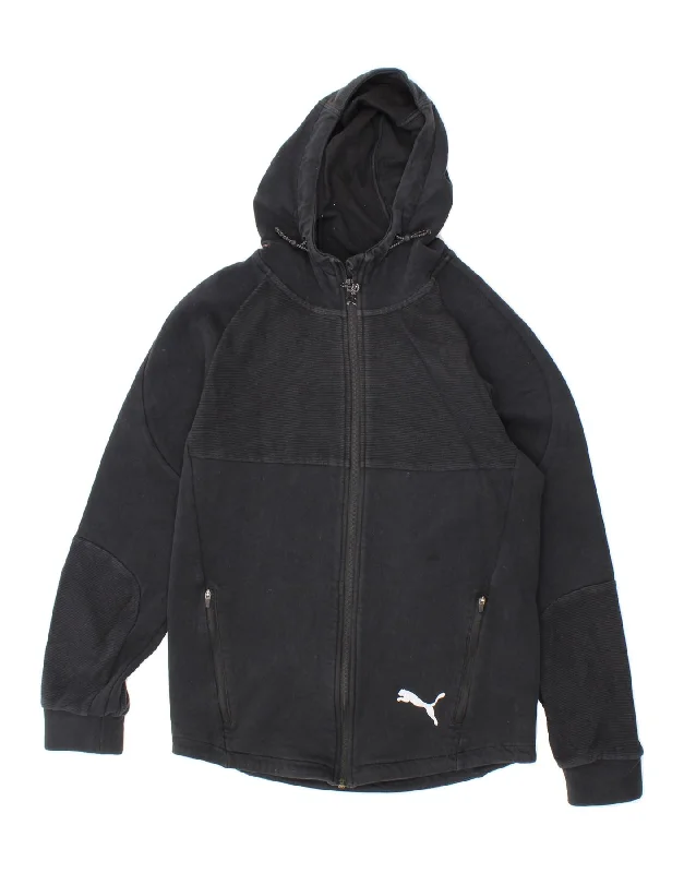 PUMA Mens Zip Hoodie Sweater Small Black Cotton Tailored Straight A-Line