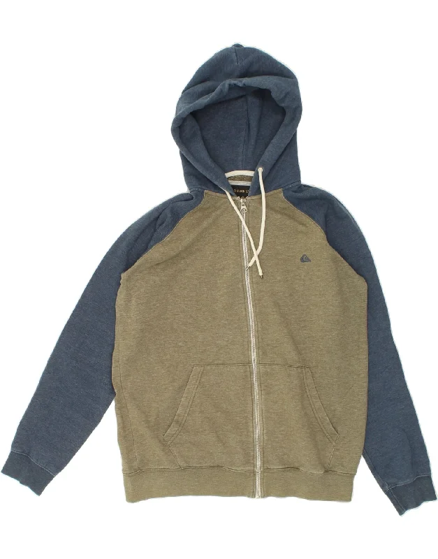 QUIKSILVER Mens Zip Hoodie Sweater Medium Khaki Colourblock Cotton Mesh Sweater Canvas Denim QUIKSILVER Mens Zip Hoodie Sweater Medium Khaki Colourblock Cotton Mesh Sweater Canvas Denim