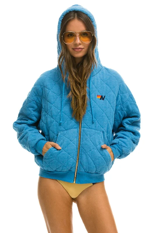 QUILTED ZIP HOODIE RELAXED - OCEAN Hoodie with Double Zipper Versatile Adjustable