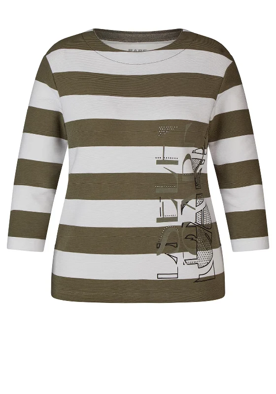 Rabe Round Neck Striped Rib Sweatshirt, Khaki & White Hoodie with Crew Neck Simple Timeless Rabe Round Neck Striped Rib Sweatshirt, Khaki & White Hoodie with Crew Neck Simple Timeless