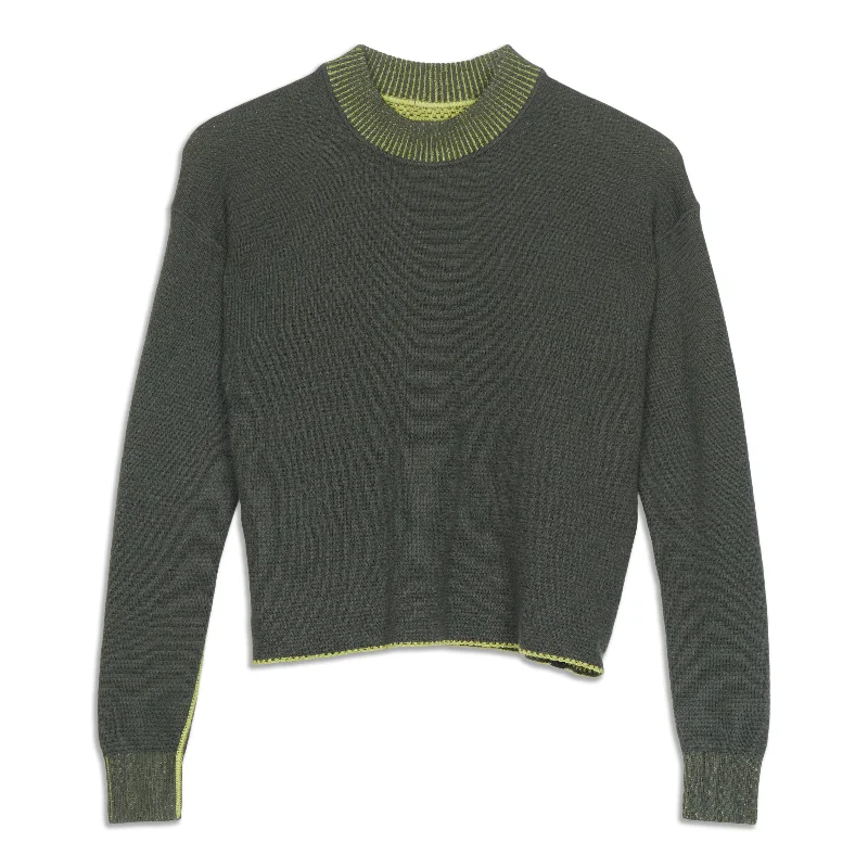 Reversible Double-Knit Crew Neck Sweater - Resale Glossy Satin Silk